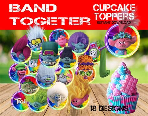 Trolls Band Together Inspired Cupcake Toppers Printable Trolls Decor Trolls Party Trolls