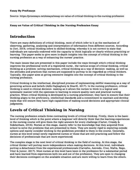 📗 Essay On Value Of Critical Thinking In The Nursing Profession Free