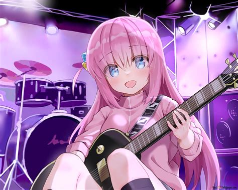 Bocchi The Rock Anime Series Pink Haired Girl Plays The Guitar 2k Wallpaper Download