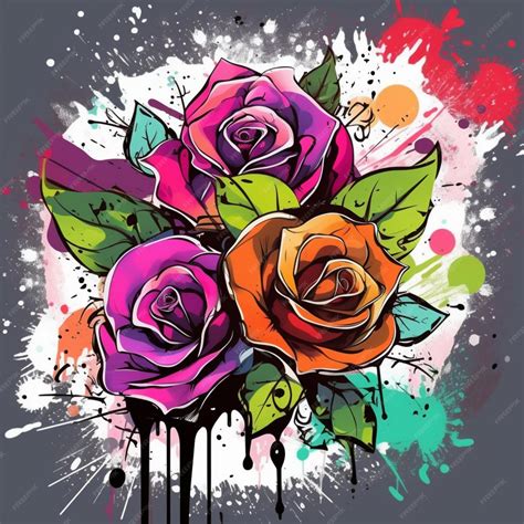 Premium Ai Image Vector Roses Colorful Graffiti Style