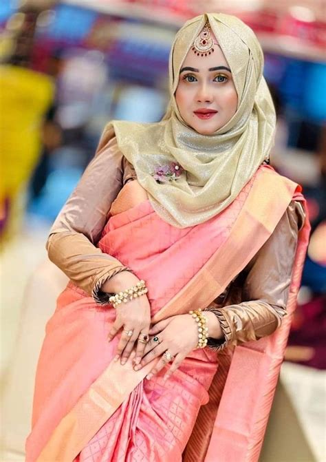 Sanjida Saree With Hijab Hijabi Girl Fashion