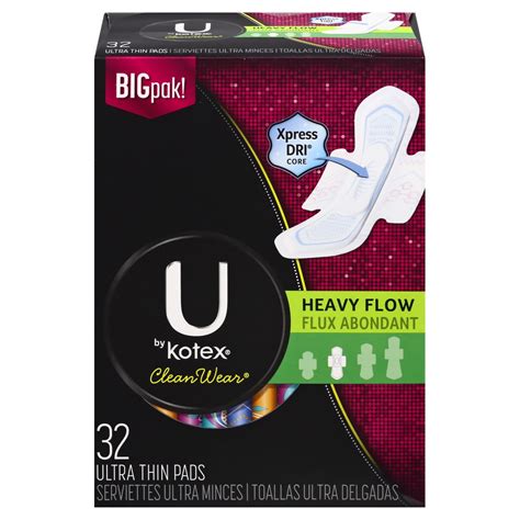 U By Kotex Cleanwear Heavy Flow Fragrance Free Ultra Thin Pads With