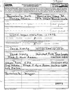 Fillable Online POTENTIAL HAZARDOUS WASTE SITE INSPECTION REPORT DocID