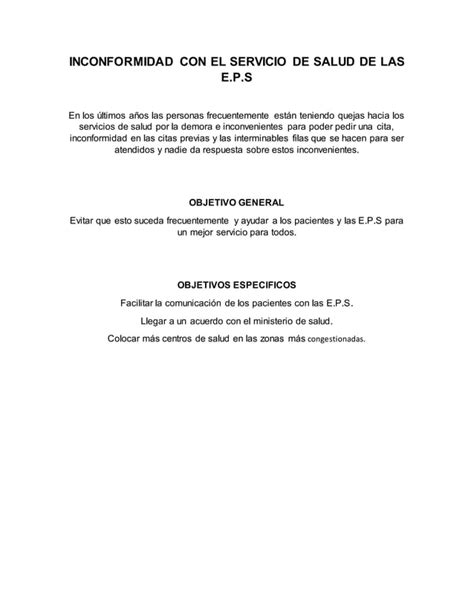 Inconformidad Con El Servicio De Salud De Las Eps Pdf