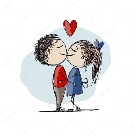 Pareja Enamorada Besándose Boceto De San Valentín Para Tu Diseño Vector Gráfico Vectorial