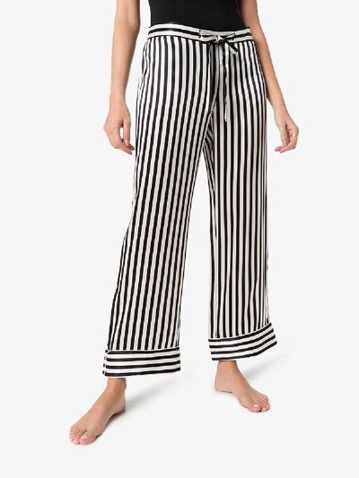 Olivia Von Halle Lila Striped Silk Satin Pajama Set In Black Modesens