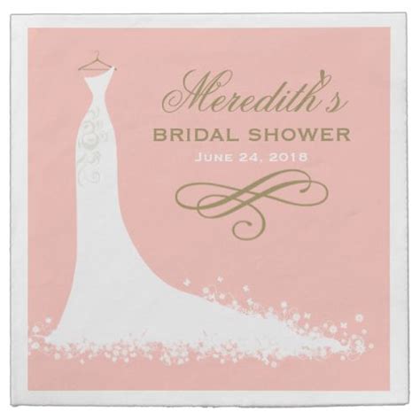 A Pink And White Bridal Shower Napkin With The Bride S Dress On It