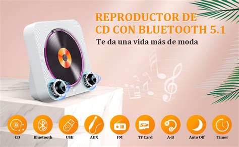 KOVCDVI Reproductor De CD Bluetooth 5 1 Reproductor CD Con Luz De