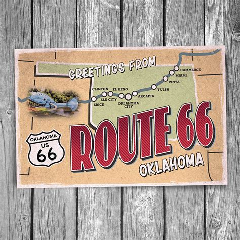 Greetings from Route 66 Oklahoma Map Postcard - RETIRED – Christopher Arndt Postcard Co