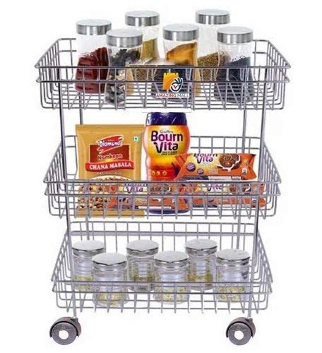 SS202 23cm Stainless Steel Fruit And Vegetable Trolley Size Dimension