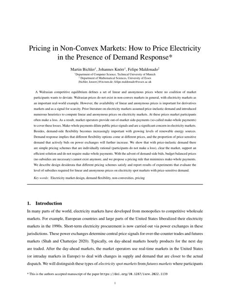 Pdf Pricing In Nonconvex Markets How To Price Electricity In The