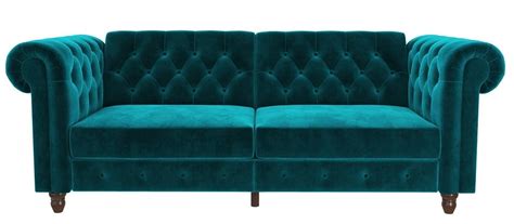 Alphason Felix Chesterfield Teal Velvet Fabric Sofa Bed Uk