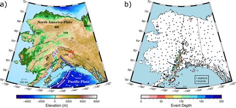 (a) Tectonic setting in Alaska. The black solid lines denote the ...