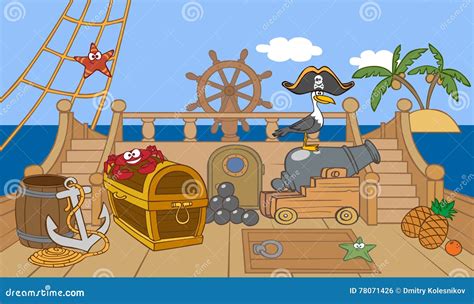 Pirate ship deck stock illustration. Illustration of cannon - 78071426