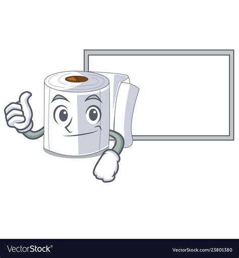 Thumbs Up With Board Cartoon Toilet Paper In The Vector Image