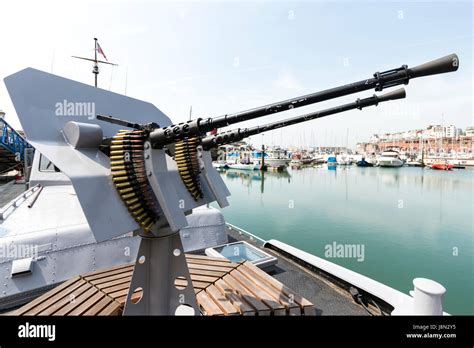 Front View Of Twin Mounted Browning Calibre Machine Guns With Metal