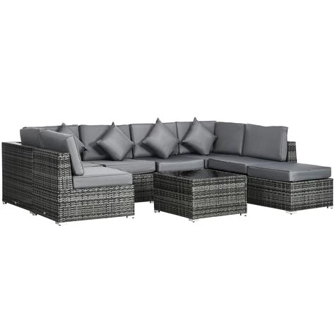 Outsunny Pieces Patio Rattan Sofa Set Garden Furniture Set For