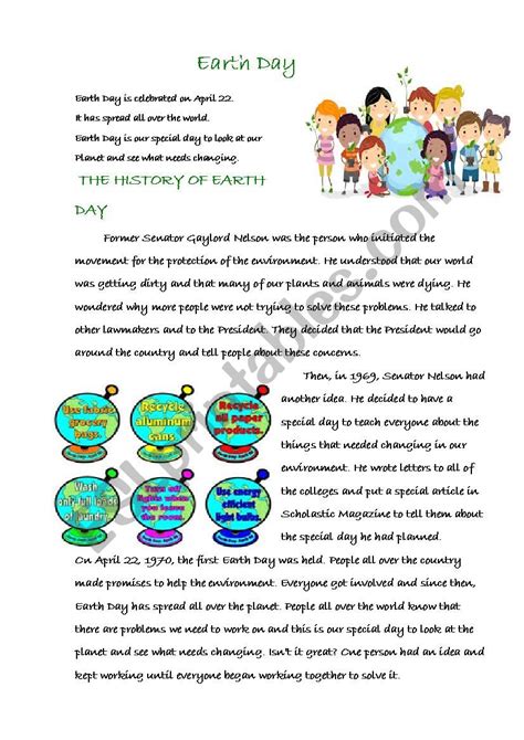 Earth Day Esl Worksheet By Rodzunka