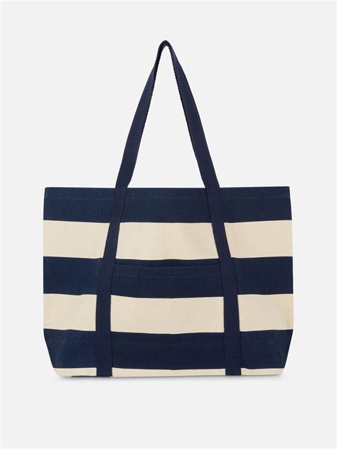 Bolso Shopper De Lona A Rayas De Rita Ora Azul Marino Mujer Primark