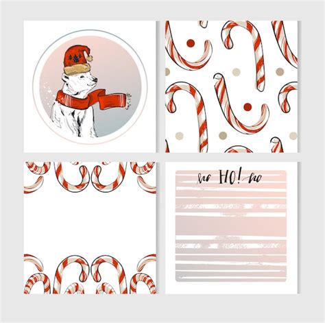 Premium Vector Hand Made Merry Christmas Greeting Cards Set With Cute