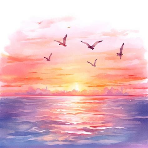 Premium Ai Image Beautiful Watercolor Painting Of Seagulls Flying