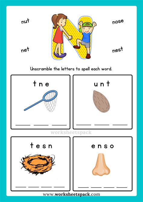 Free Alphabet Spelling Worksheet Letter N Words For Kindergarten