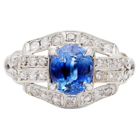 Art Deco Sapphire And Diamond Platinum Rhombus Ring For Sale At 1stdibs