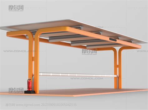 现代化新能源充电棚 电动车停车棚maya模型 Bip文件带材质 基础设施模型下载 摩尔网cgmol