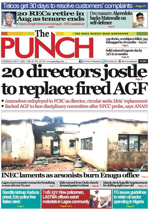 Nigerian Newspapers Daily Front Pages Review Tuesday 5th July 2022