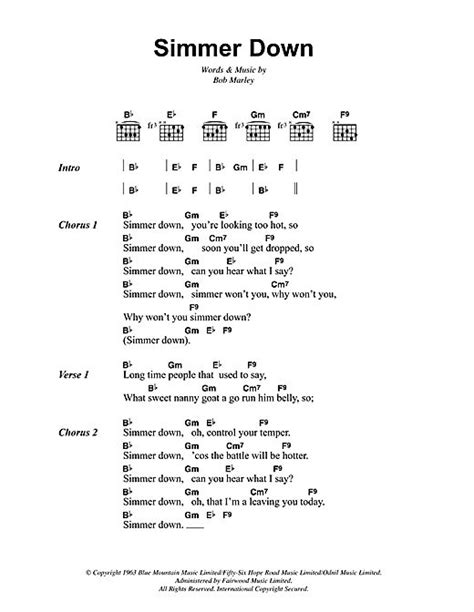 Bob Marley Simmer Down Sheet Music Notes Chords Bob Marley Guitar