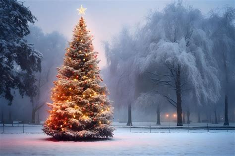 Premium Photo Winter Wonderland Christmas Tree In Snowy Park