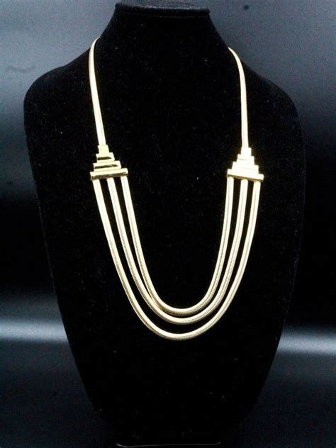 Vintage Monet Designer Multi Strand Chain Gold Tone C Gem