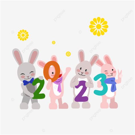 Cute Rabbits Holding A 2023 Sign New Year Rabbit New Year