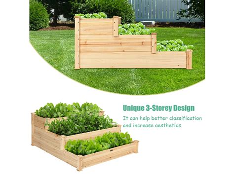 Costway 3 Tier Wooden Raised Vegetable Garden Bed Elevated Planter Kit