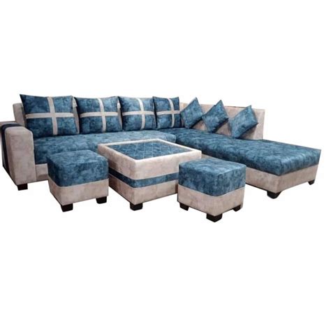 Seater Velvet Living Room L Shape Wooden Sofa Set With Lounger At Rs