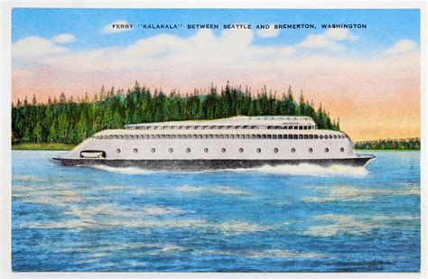 Kalakala Ferry, Between Seattle and Bremerton Washington, Vintage Linen Postcard, Boats, Ferries ...