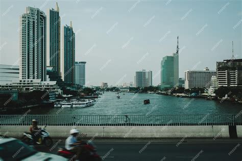 Premium Photo | Cityscape bangkok city and river view