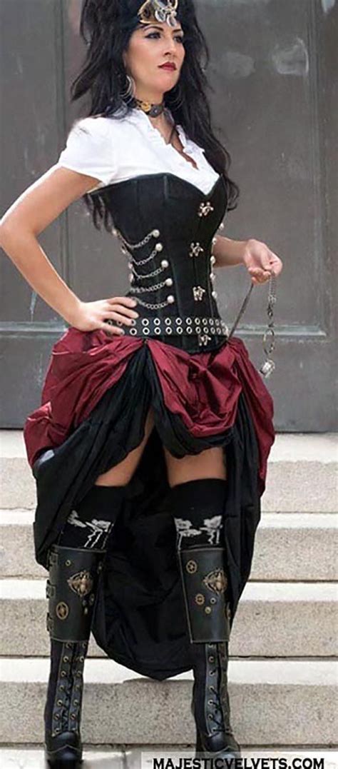 Ready To Ship 3 Pc Steampunk Black Corset W Double Bustle Long Etsy