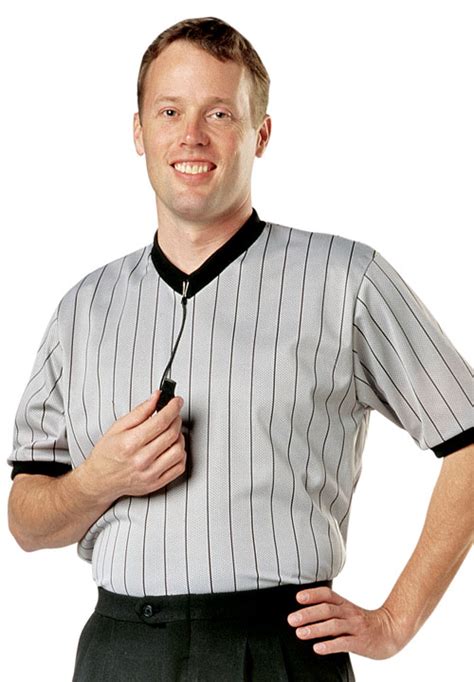 Cliff Keen Gray Pinstripe Ultra-Mesh Performance V-Neck Referee Shirt