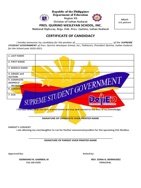 Certificate Of Candidacy Pres Quirino Wesleyan School Inc Pdf