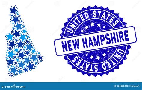 Blue Star New Hampshire State Map Collage And Scratched Seal Vektor