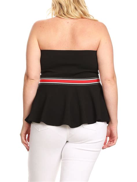 Plus Size Strapless Peplum Sweetheart Top Black 18918 Evogues Apparel