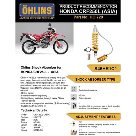 Giảm xóc phuộc sau Öhlins STX 46 ADVENTURE cho CRF250L Sagobi