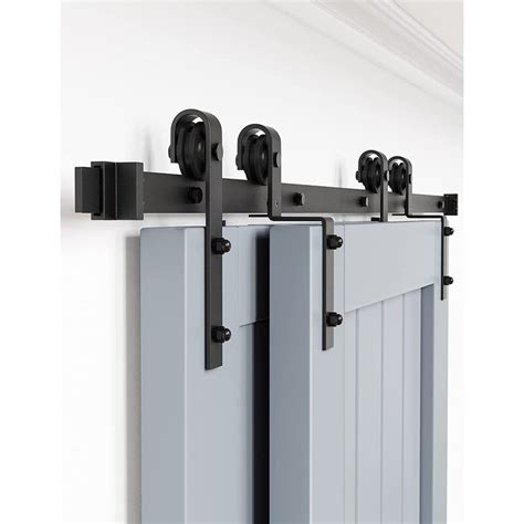 Lazio Laz Black Steel Double Door Barn Door Hardware Kit Single Bypass