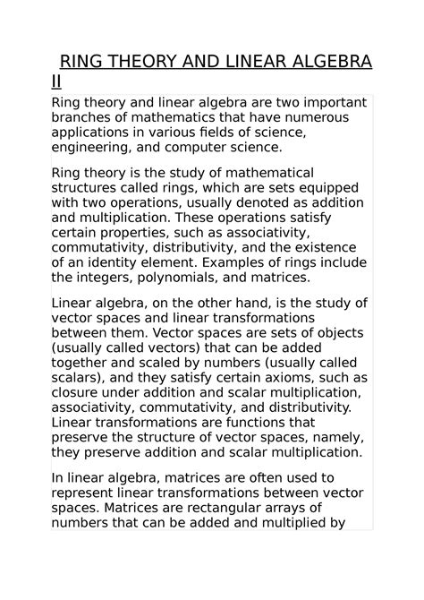 RING Theory AND Linear Algebra II RING THEORY AND LINEAR ALGEBRA II