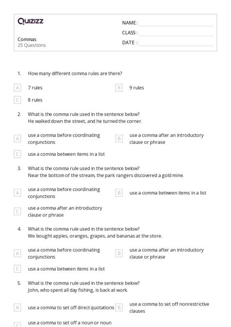 Commas After An Introductory Phrase Worksheets For Th Grade On