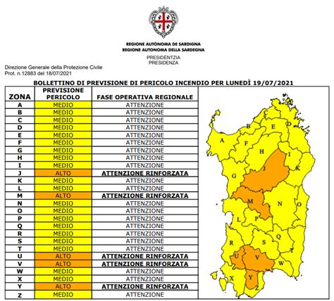 Allerta incendi in Sardegna lunedì 19 luglio bollino arancione nel