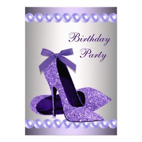 Glitter Pearls Purple High Heels Shoes Birthday Invitation Zazzle Purple High Heel Shoes