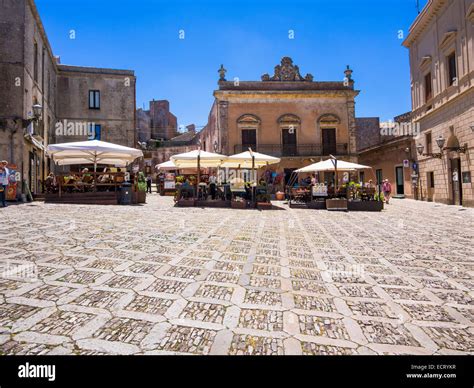 Italy Sicily Province Of Trapani Erice Old Town Piazza Umberto I And