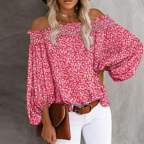 Meichang Oversized Women S Fall Boho Shirts Puff Long Sleeve Off